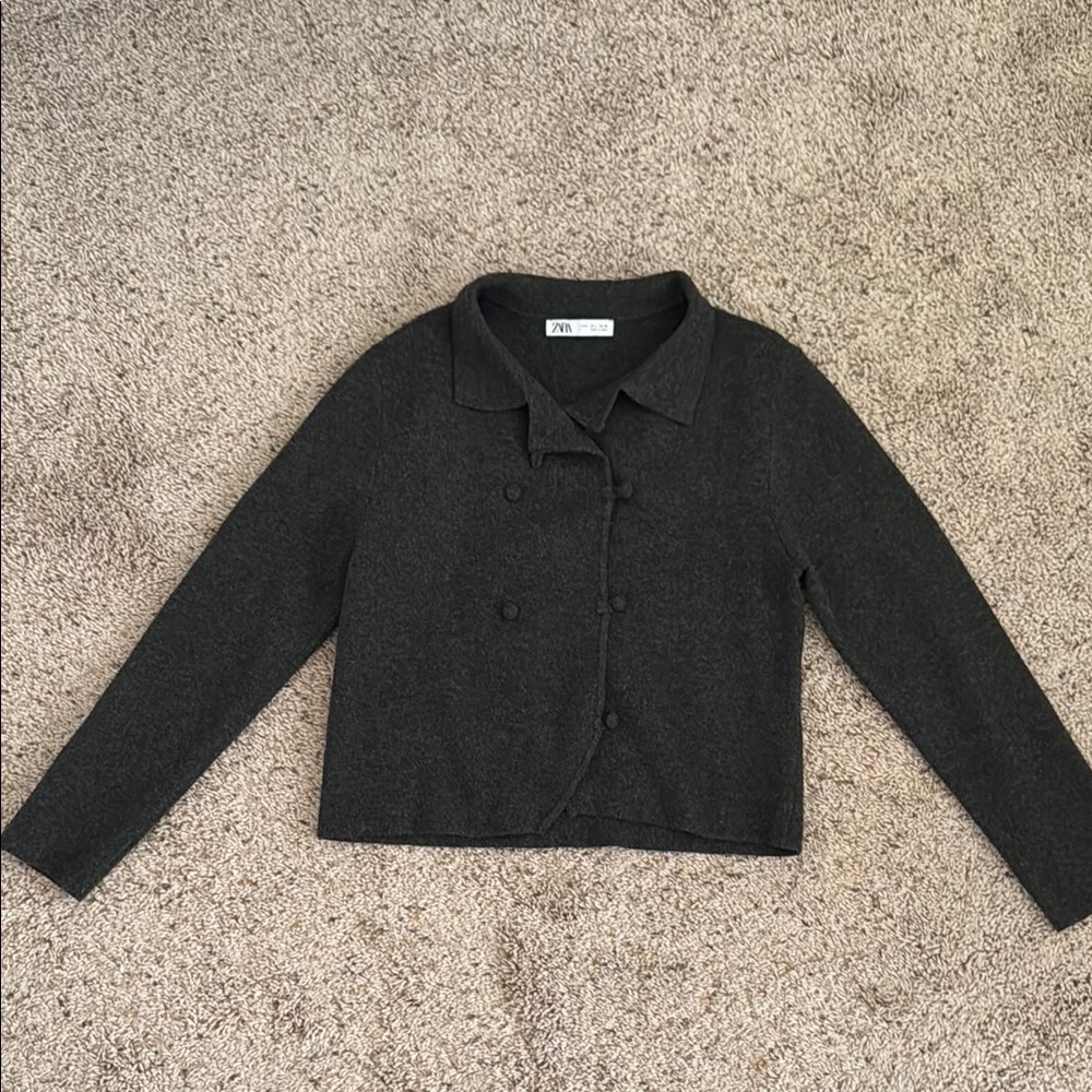 Zara 100% Wool Dark Gray Double-Breasted Jacket